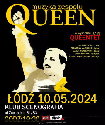 Łódź Wydarzenie Koncert Muzyka zespołu Queen w wykonaniu grupy QUEENTET - ŁÓDŹ - Klub Scenografia - 10 maja 2024!